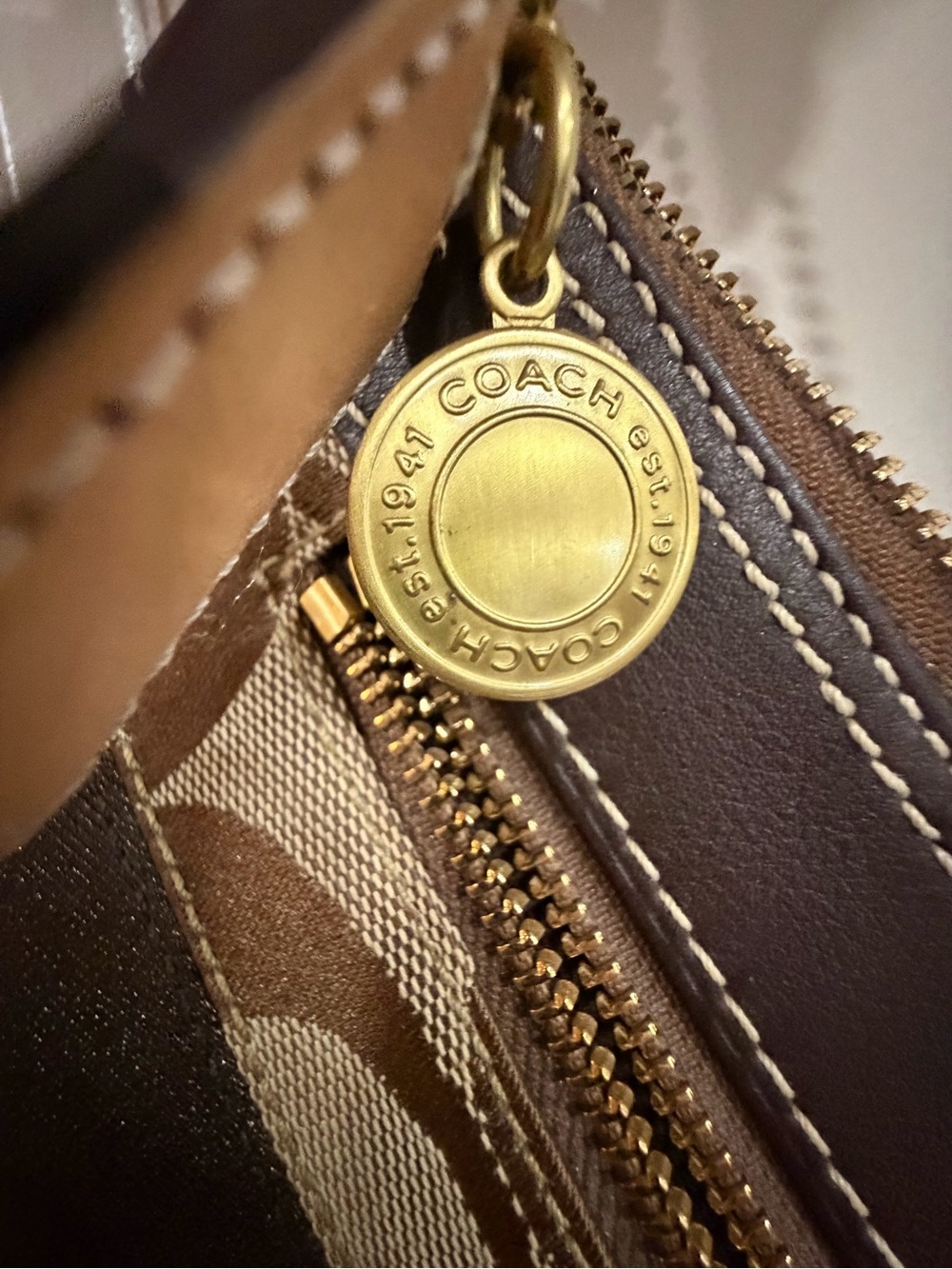 Coach Brown Signature Canvas Shoulder Bag with Gold Hardware - Picture 5 of 11